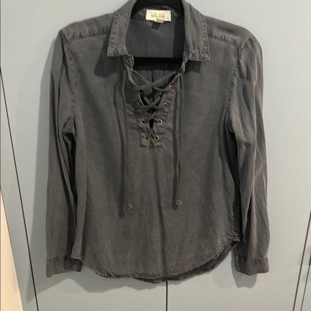 Gray blue Lace-Up Women's Top